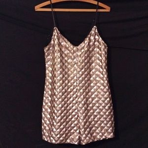 June & Hudson Metallic Silver Diamond Pattern Sequins Romper Jumper Short Size M
